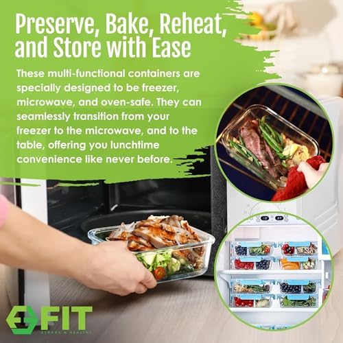 Glass Meal Prep Containers 1 & 2 & 3 Compartments, Airtight, 35 oz, 3 Pack