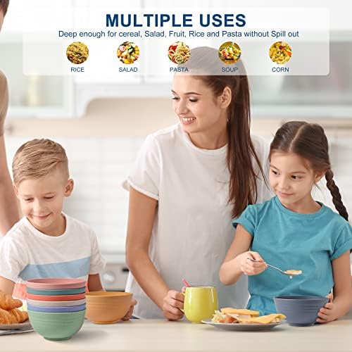 HOTEC 8-Pack 26oz Wheat Straw Cereal Plastic Bowls set, Multicolor