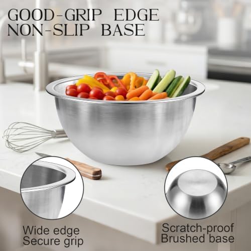 DUTZUN Stainless Steel Bowls, Metal Mixing Bowl Set of 3