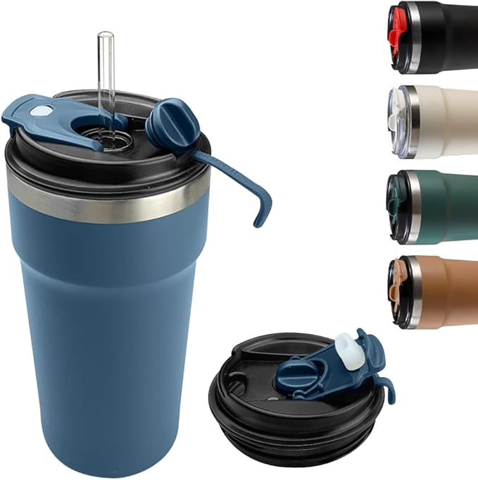 Travel Coffee Mugs Leak-Proof, Reusable Coffee Cups with Lids, Stainless Steel Vacuum Insulated Coffee Tumblers, Thermal Insulation Cups for Men and Women Hot & Cold Drinks(4th-Blue, 16OZ)