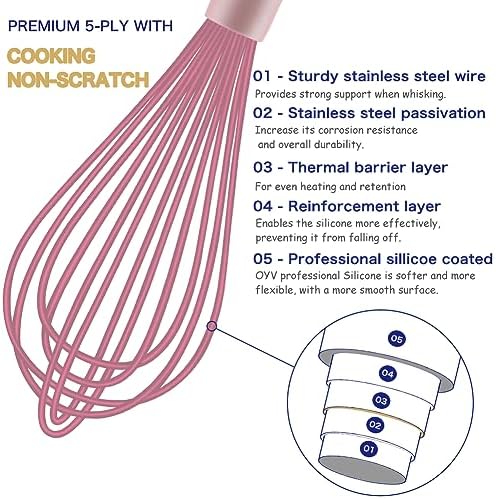 OYV Dishwasher Safe Silicone Whisk, 12-Inch, Non-Scratch, Pink