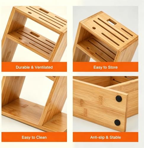 6 Slots Slantend Knife Organizer, Wood Knife Stand Block for Countertop