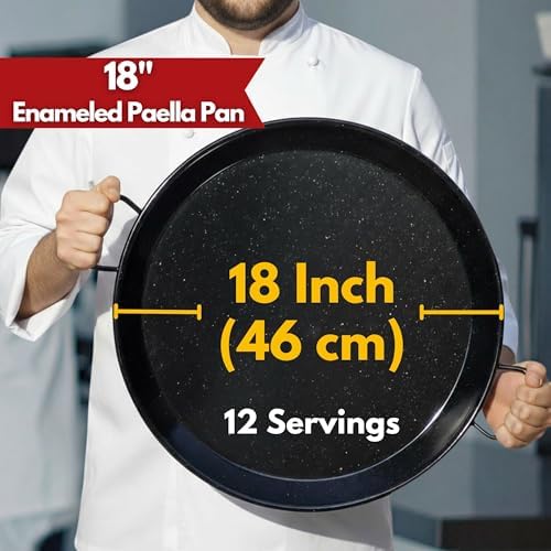 Paelluxe Paella Pan Enameled No-Rust Steel Skillet - 18 Inch, 12 Servings