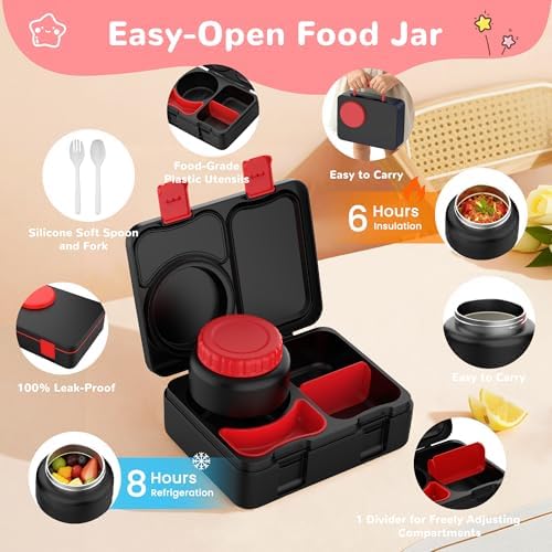 Kids Bento Lunch Box with Food Jar, Water Bottle, Lunch Bag, Car