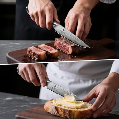 Steak Knives Set of 6, Powder Steel Steak Knife Set