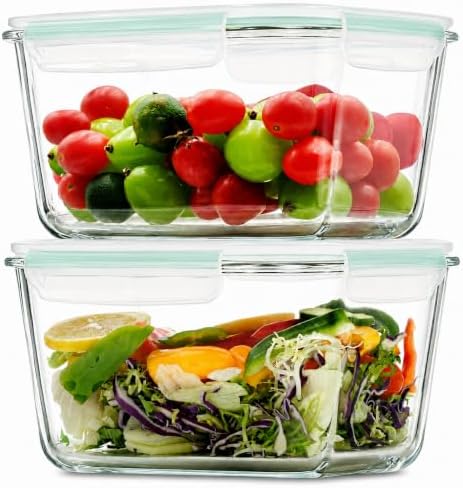 2 Pack Large Glass Storage Containers with Lids 85oz/10.5cup Big Airtight Glass Food Storage Containers for Rotisserie Chicken Watermelon Meal Prep, BPA Free, Freezer Dishwasher Oven Safe