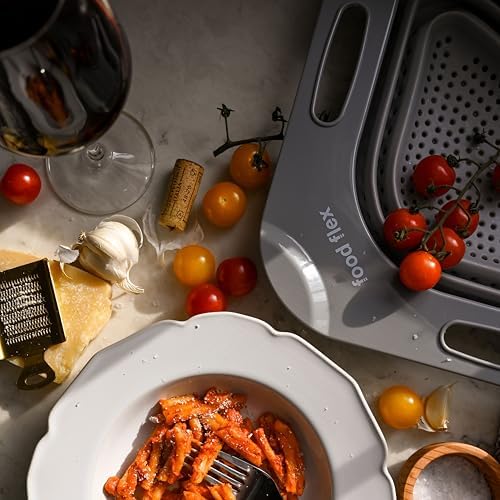 Collapsible Corner Colander – Space-Saving Over Sink Strainer, 3.5 Qt, Grey