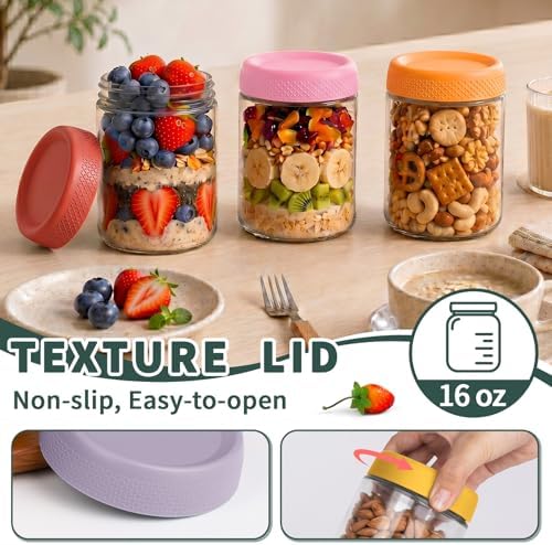 Overnight Oats Containers with Lid, Overnight Oats Jars, Glass Jar with Lid