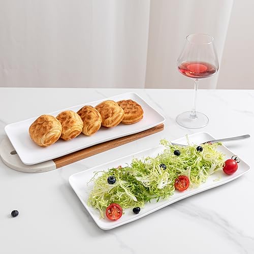 White Melamine Rectangular Serving Platter/Tray, Set of 4, 14 inch