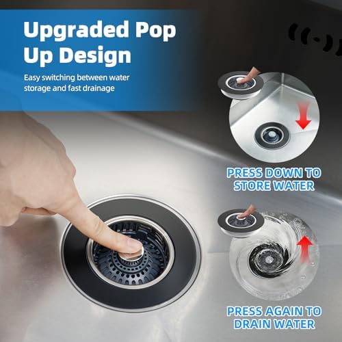 Hibbent 3 in 1 Kitchen Sink Drain Strainer, Stainless Steel Pop Up Stopper