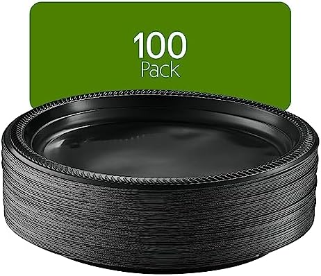 PLASTICPRO 100 PCS Black Plastic Plates Light Weight 9 Inch Plastic Dinner Plates Black Plates Disposable for Party and Wedding