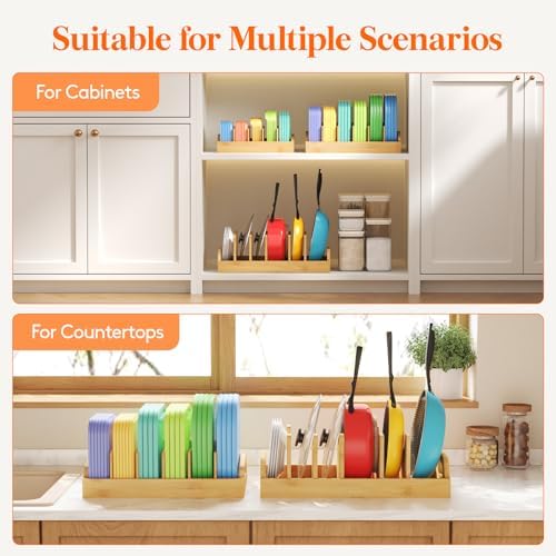 Lifewit Bamboo Lid Organizers for Inside Cabinet with 7 Sections