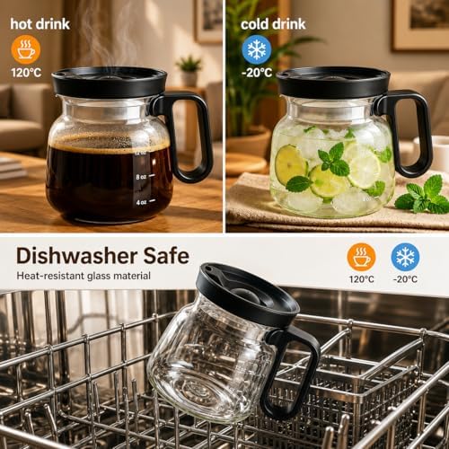 Shelprojsu 16oz Coffee Pot Mug,Glass Coffee Cups Mini Coffee Pot Coffee Mug,with Leak-proof Lid Large Capacity, For Ldeal Gift Coffee Lovers(1pc)