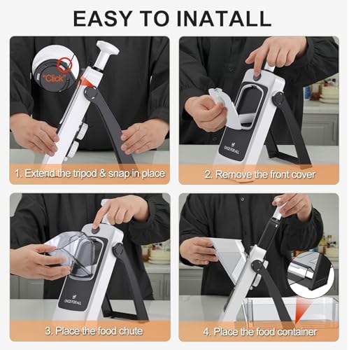 ONCE FOR ALL Safe Mandoline Slicer Pro, Veggie Slicer with Container, Gray