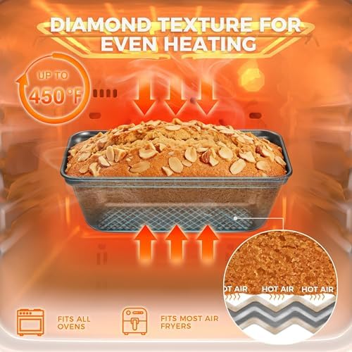 HONGBAKE 3 Pack Nonstick Mini Loaf Pans, 6 x 3.3 x 2 Inch Small Bread Pans for Homemade Bread, Tiny Banana Baking Tins with Diamond Texture, Non-toxic Mini Meatloaf Pans Set, Dark Gray
