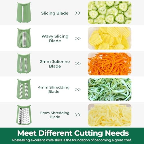 SUSTEAS Rotary Cheese Grater, Large Vegetable Food Shredder, 5 Blades