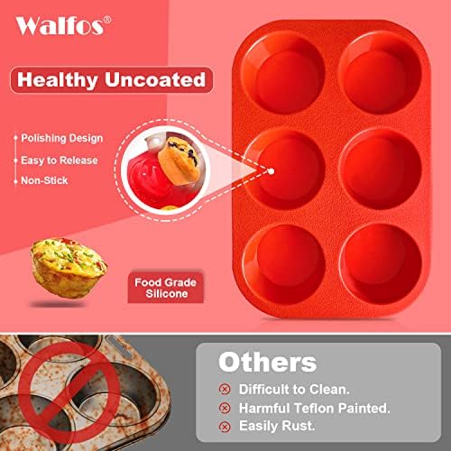 Walfos Silicone Muffin Pan - 6 Cup Non-Stick Silicone Cupcake Pan, Just Release! Food Grade and BPA Free Baking Cups, Perfect for Egg Muffin, Cupcake, Dishwasher Safe (2 Pack Muffin Pan)