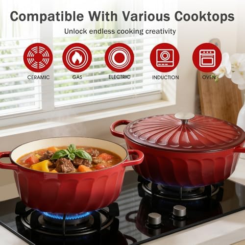 Enameled Cast Iron Dutch Oven Pot with Lid, 6 QT Large Dutch Oven