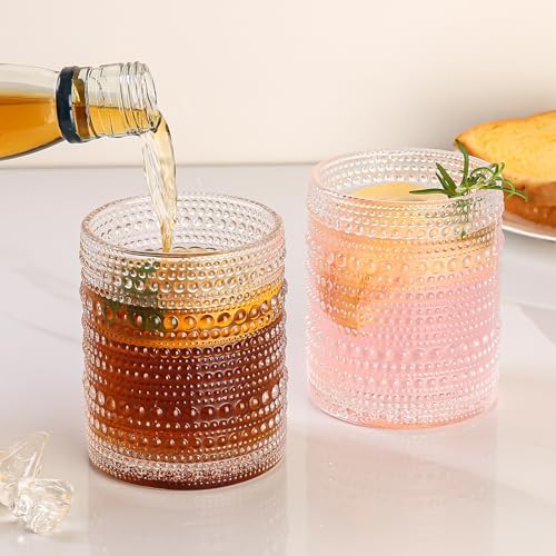 Amyoole Hobnail Drinking Glasses Set of 6,12oz Bar Tumbler Glassware