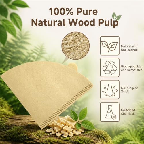 Coffee Filter, Cone Coffee Filters 2, Pour Over Coffee Filter for v60 Coffee Dripper and Drip Coffee Maker, 1-4 Cup, 100 Count, Disposable Natural Unbleached Size 02 Coffee Filters