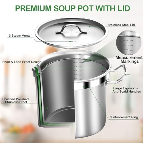 STOCKPOT 35 Quart Commercial Grade Large Stock Pot - Soup Pot with Lid - Non-Nickel Stainless Steel - Healthy Cookware Polished Stockpots - Heavy Duty - 8.8Gallon
