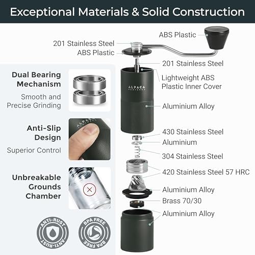 Manual Coffee Grinder, Adjustable Conical Burr, Espresso - Alpaca Ventures