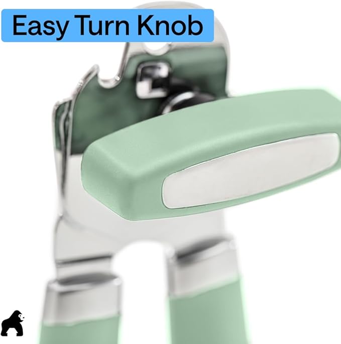 GORILLA GRIP Heavy Duty Stainless Steel Smooth Edge Manual Can Opener and Bottle Openers, Soft Comfortable Handle, Oversized Handheld Turn Knob, US Designed Multifunctional Kitchen Tool, Mint