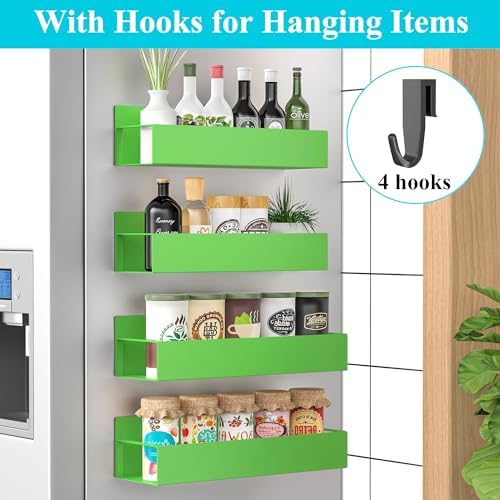 HuggieGems Metal Magnetic Spice Rack for Refrigerator Green, 4 Pack
