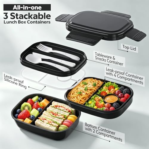 Bento Box Adult with Insulated Lunch Bag - 3 Stackable Leak-Proof Lunch Box
