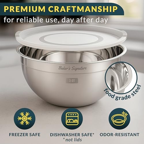 Stainless Steel Mixing Bowls with Lids Set of 5, Nesting Metal, 0.5-5 Qt