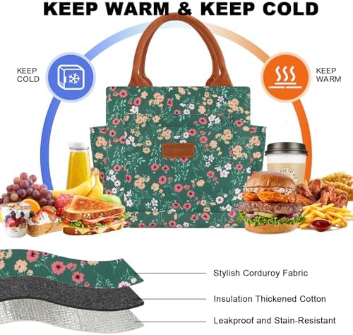Joymee Lunch Bag Women Insulated With Bottle Holder -Corduroy Multi-Floral