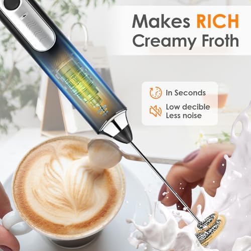 Milk Frother Handheld, Rechargeable Coffee Frother Wand, Drink Mixer, Black
