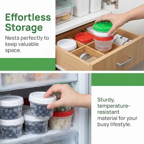 EONJOE 8oz Small Plastic Freezer Food Containers with Lids, 1 Cup, 6pcs