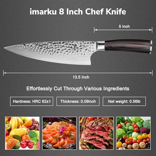 imarku 8 Inch Hammered Japanese Chef Knife,Powder Steel Edge Kitchen Knife