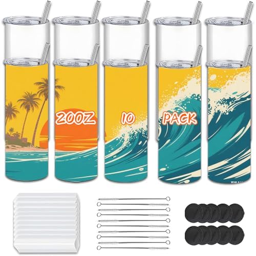 10 Pack 20oz Sublimation Tumbler Blanks (Skinny Straight) in Bulk