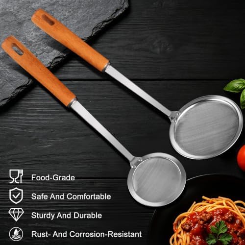 Ninsula 2PCS Fine Mesh Stainless Steel Colander Spoon, Hot Pot Fat Skimmer Spoon, Multi-functional Fine Mesh Food Strainer for Skimming Grease and Foam