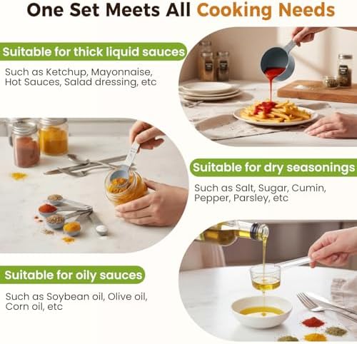 16PCS Measuring Cups and Spoons Set, Measuring Spoon Set with Metric and US Measurements, Fits for Measuring Dry and Liquid (Grey)