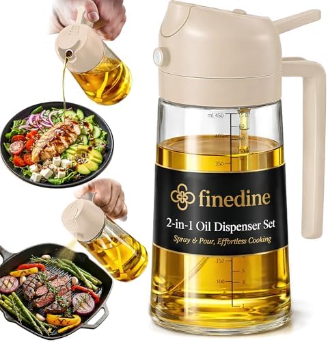FineDine 16 oz Glass Olive Oil Sprayer for Cooking, Oil Dispenser, White