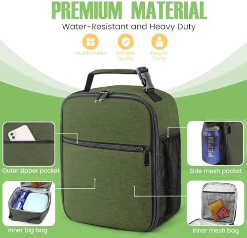 Lunch Bag for Men/Women, Reusable Lunchbox for Adult, Small Insulated Lunch box, Lunch Tote Bag for Office, Work, Picnic - Green