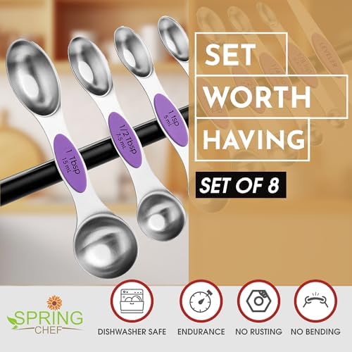 Spring Chef Stainless Steel Magnetic Measuring Spoons Set of 8, Orchid
