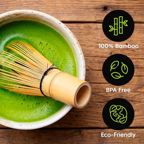 Bamboo Matcha Whisk Set (Chasen) – Traditional Bamboo Whisk for Matcha Tea Ceremony – Handcrafted 100-Prong Chasen for Smooth, Creamy Foam – Authentic Tools & Accessories