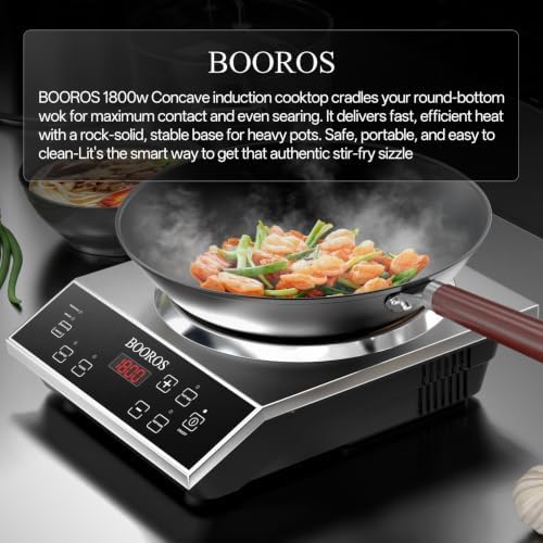 BOOROS 1800W Induction Wok Cooker, Concave Burner with 13.8" Wok