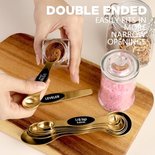 ChefAide Set of 8 Magnetic Measuring Spoons, Stainless Steel, Dual Sided