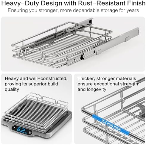 2-Tier Kitchen Cabinet Pull Out Shelf and Drawer Organizer Slide Out Pantry Storaqe Basket in Multiple Sizes (11" W x 18" D)