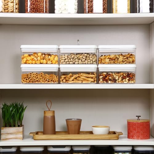 Felli Flip Tite Food Storage Container with Lid 4” RECTANGLE Airtight Ring Flip Lock Top, Stackable Acrylic Canister Set for Kitchen Fridge Pantry Organizer, Veggie Fruit Tea Bag Snack (1.1 qt)