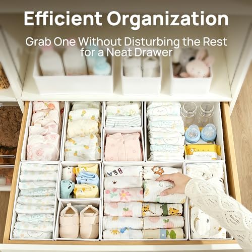 Vtopmart 18 Pack Baby Clothes Organizer, Fabric Drawer Drawer Bins, White