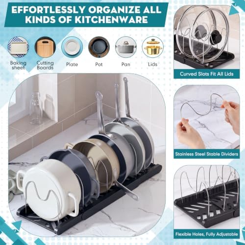 Sieral 4 Pack Expandable Pots and Pans Organizer Under Cabinet,Black