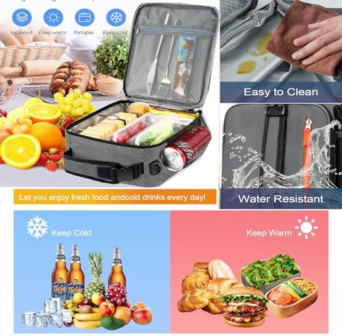 Expandable Lunch Box Insulated Lunch bag for Men Teen Kids Boys Adult Portable Stylish Double-Capacity Lunchbox Special Design for Working Office school Picnic (Gray Expandable 10L)