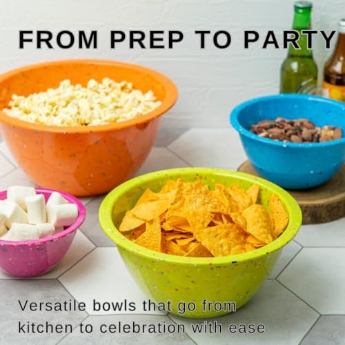 bzyoo Confetti Melamine 4 Piece Nesting Mixing Bowls Set, Colorful Vibrant