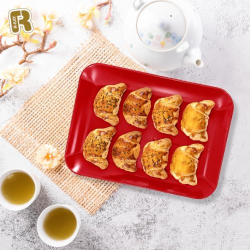 3 Pack Red Plastic Serving Trays for Party - 8 x 11 Inch - Heavy Duty Red Dessert Trays for Parties